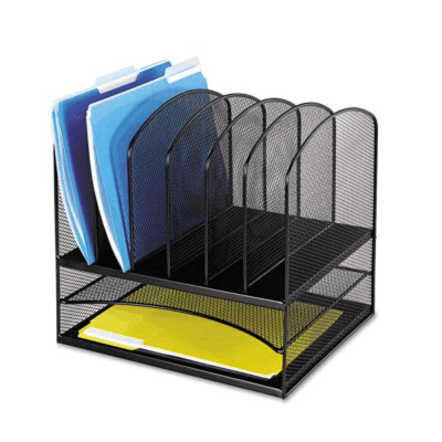 Safco Onyx Mesh Desk Organizer, 13"H x 13 3/4"W x 11 1/2"D, Black