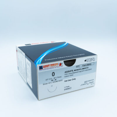 Assut Europe ASSUFIL MONOFILAMENT Absorbable Surgical Suture USP Size 0, (HR-26) 26 mm 1/2 C. TAPER, 30 Inches (75 cm), 12 Count, Veterinary Use Only