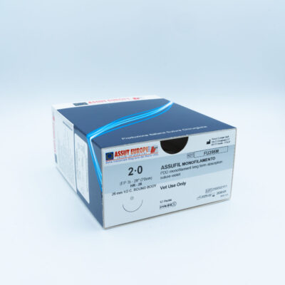 Assut Europe ASSUFIL MONOFILAMENT Absorbable Surgical Suture USP Size 2-0, (HR-26) 26 mm 1/2 C. TAPER, 28 Inches (70 cm), 12 Count, Veterinary Use Only