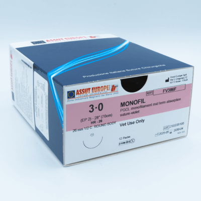 Assut Europe MONOFIL Absorbable Surgical Suture USP Size 3-0, (HR-26) 26mm 1/2 C. TAPER, 28 Inches (70 cm), 12 Count, Veterinary Use Only