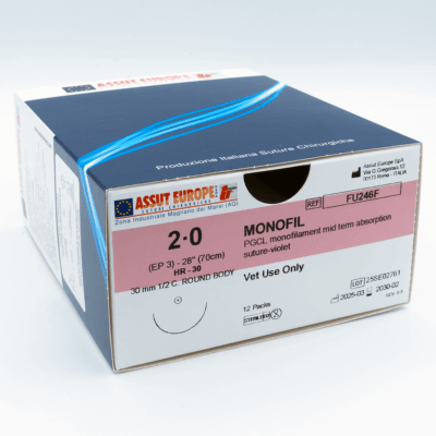 Assut Europe MONOFIL Absorbable Surgical Suture USP Size 2-0, (HR-30) 30mm 1/2 C. TAPER, 28 Inches (70 cm), 12 Count, Veterinary Use Only